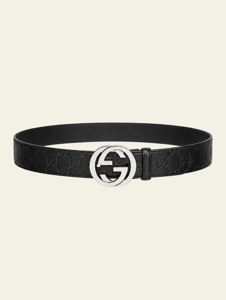 Gucci Cintura con Fibbia Interlocking G Nero
