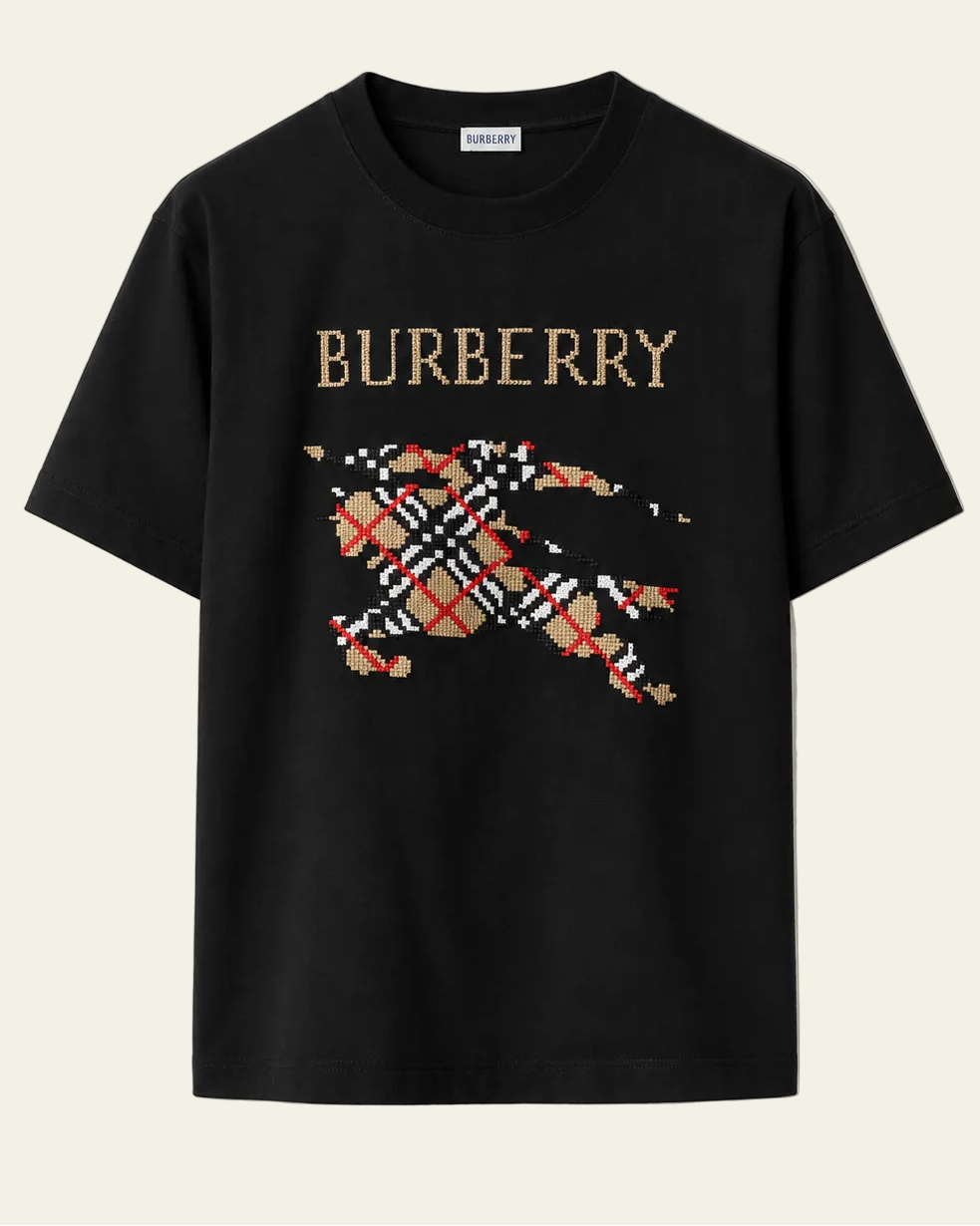 Burberry T-shirt Equestrian Knight Check Nero