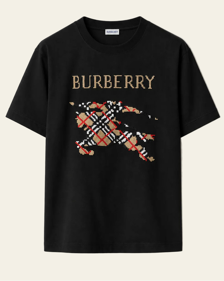 Burberry T-shirt Equestrian Knight Check Nero