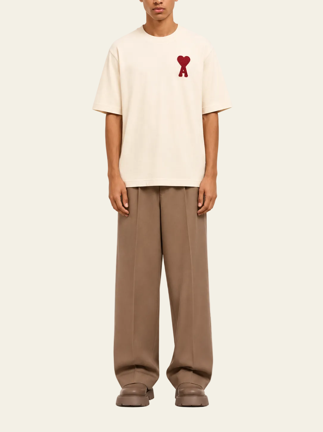 Ami Paris T-shirt logo "Ami de coeur" Beige